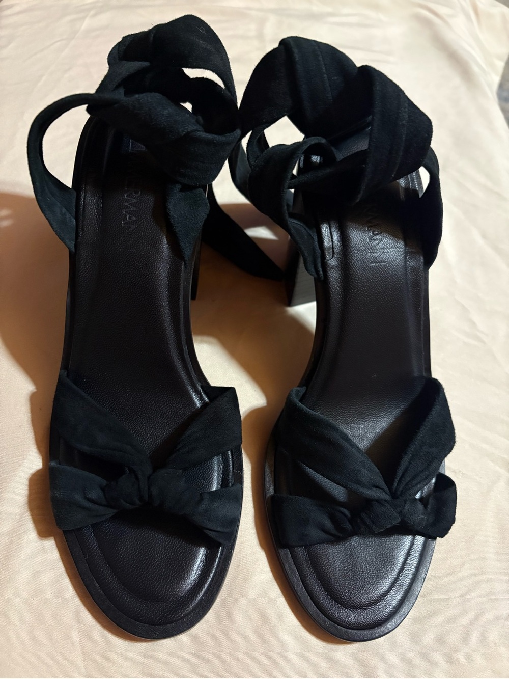 Zimmerman Women's Black Bow Ankle-Tie Heeled. Size 6.5